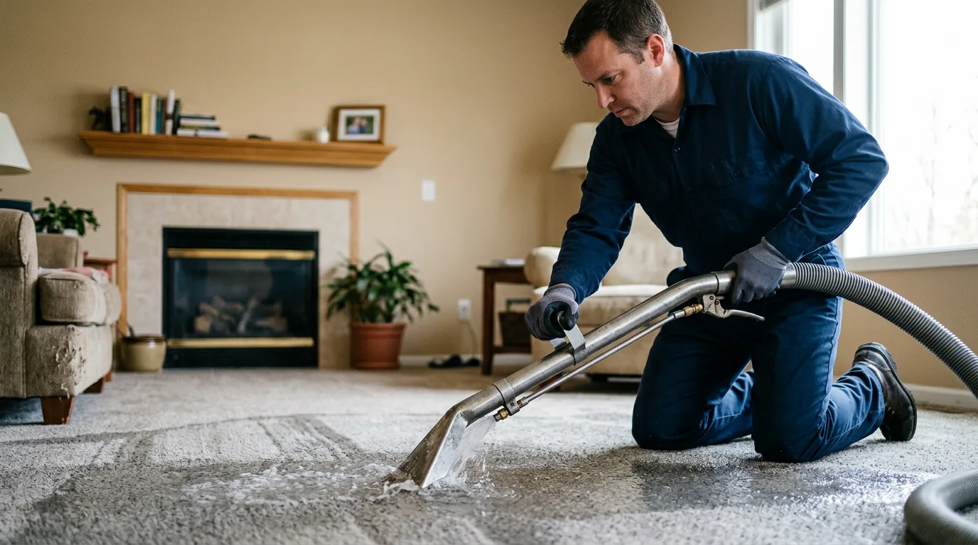 Water damage restoration technician working near Greensboro, VT
